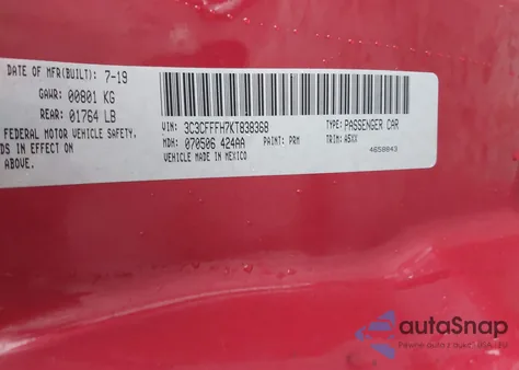 2019 Fiat 500 Abarth z USA, uszkodzony, nr VIN 3C3CFFFH7KT838368